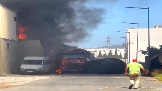 اندلاع حريق ضخم في المنطقة الصناعية مغوغة بطنجة