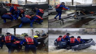 فرق الغواصين للدرك الملكي تستخدم الزوارق السريعة لإنقاذ سكان القصر الكبير من الفيضانات