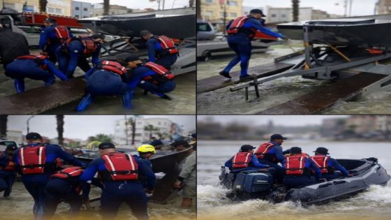 فرق الغواصين للدرك الملكي تستخدم الزوارق السريعة لإنقاذ سكان القصر الكبير من الفيضانات