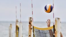 Beach volley courts in the beach. Image taken in the beach of Castellón, Spain.