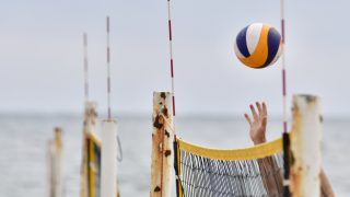Beach volley courts in the beach. Image taken in the beach of Castellón, Spain.