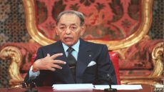 Moroccan King Hassan II records his address to the nation 02 March on the eve of the 37th anniversary of his reign. The monarch's address from his palace at Rabat is to be aired Tuesday. (Photo by ABDELHAK SENNA / AFP)